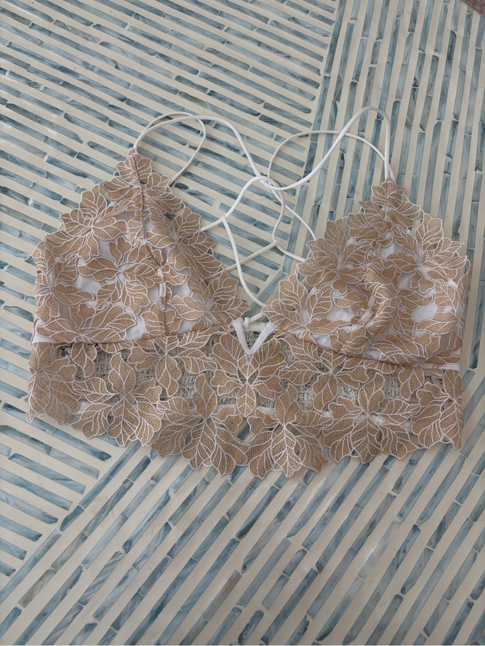 Free People Beige Floral Lace Bralette